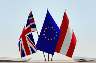 Flags of United Kingdom European Union and Austria