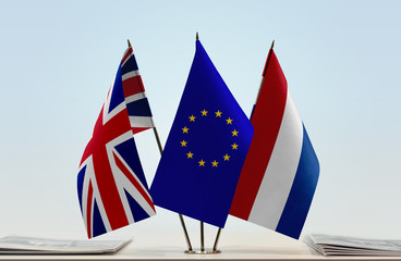 Flags of United Kingdom European Union and Netherlands