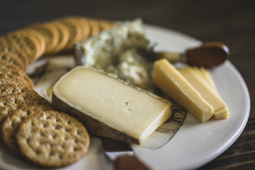 Closeup of plate of cheese