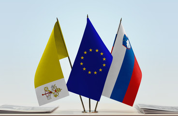 Flags of Vatican City European Union and Slovenia