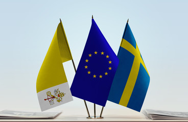 Flags of Vatican City European Union and Sweden