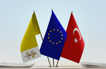 Flags of Vatican City European Union and Turkey