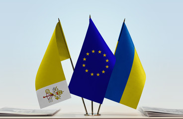 Flags of Vatican City European Union and Ukraine