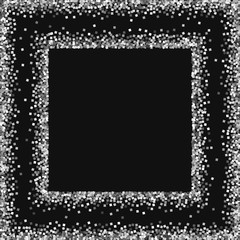 Silver glitter. Square abstract frame with silver glitter on black background. Breathtaking Vector illustration.