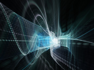 Abstract blue and black background texture. Dynamic 3d composition of curves ands grids. Detailed fractal graphics. Science and digital technology visualization.