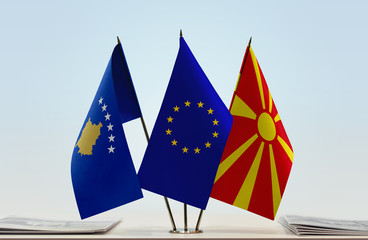 Flags of Kosovo European Union and Macedonia