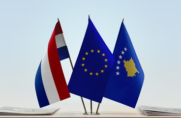Flags of Netherlands European Union and Kosovo