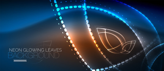 Neon leaf background, green energy concept