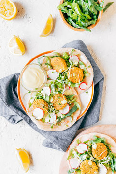 Homemade pita with falafel