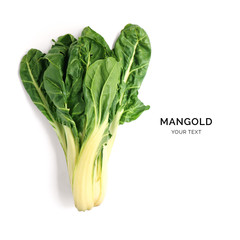 Creative layout made of mangold. Flat lay. Food concept. Mangold on the white background.