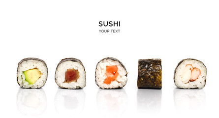 Creative layout made of sushi. Flat lay. Food concept. Macro  concept.