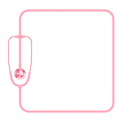 Stethoscope pink color and square shape frame made from cable isolated on white background, with copy space