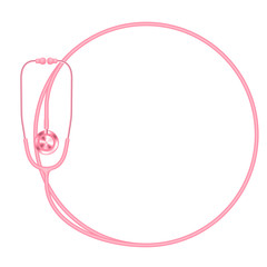 Stethoscope pink color and circle shape frame made from cable isolated on white background, with copy space