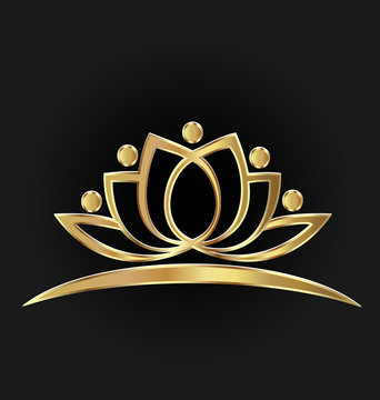 Golden Lotus logo Concept of wealth vector image