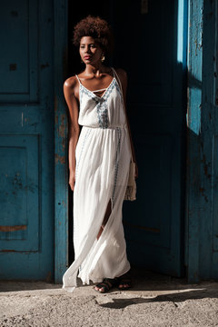Beautiful African Woman Wearing White Dress