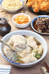 The big pork wonton soup- A popular Taiwan food 
