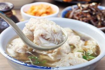 The big pork wonton soup- A popular Taiwan food 