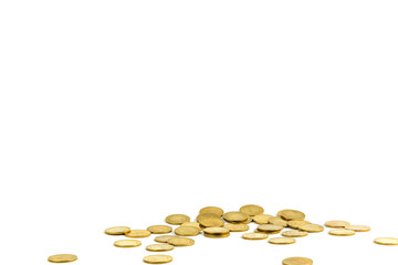 Columns of gold coins, piles of coins on white background