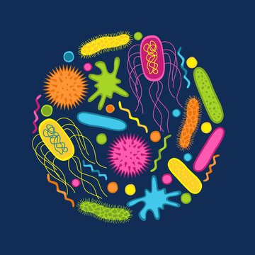 Colorful germs and bacteria icons set  isolated on blue  background.