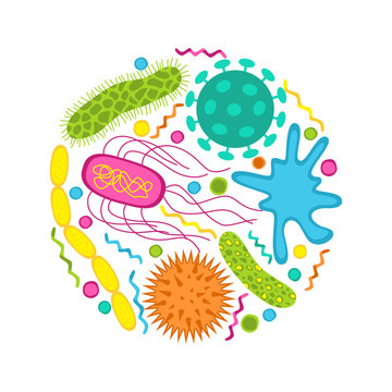 Colorful germs and bacteria icons set  isolated on white background.