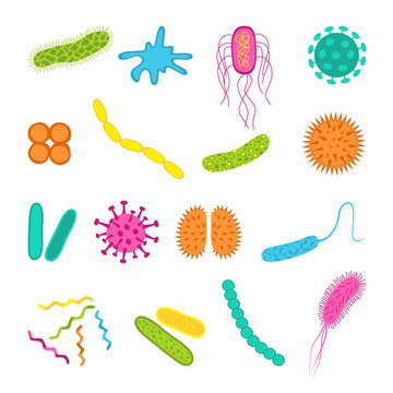 Germs and bacteria icons set in flat style.