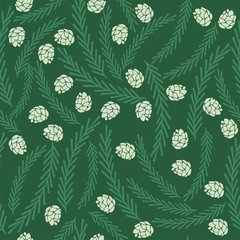 Seamless vector pattern with fir branches and cones.