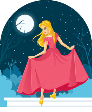 Princess Cinderella Losing Her Shoe at The Ball Illustration