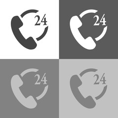 Fototapeta premium Phone icon set 24 hours support. Handset vector illustration icon on white-grey-black color.