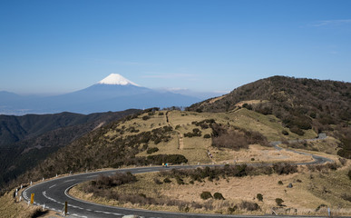Mountain Fuji and Suruga bay in winter season at Shizuoka prefecture. seen from Mt. Daruyama , Izu city