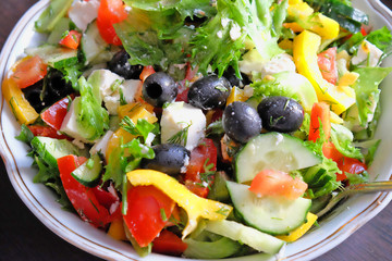 traditional Greek salad with cheese Sirtaki.