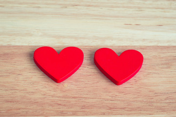 Two heart on a wooden background,Valentine's Day