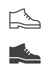 Boots icon, line and solid version, outline and filled vector sign, linear and full pictogram isolated on white. Mens shoes, footwear symbol, logo illustration. Pixel perfect vector graphics