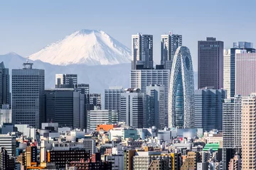 Keuken foto achterwand Tokio Tokyo Shinjuku-gebouw en de berg Fuji bij Behind