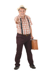 Asian old man hold suitcase