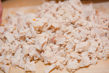 Boiled meat of chicken. Meat of a turkey.