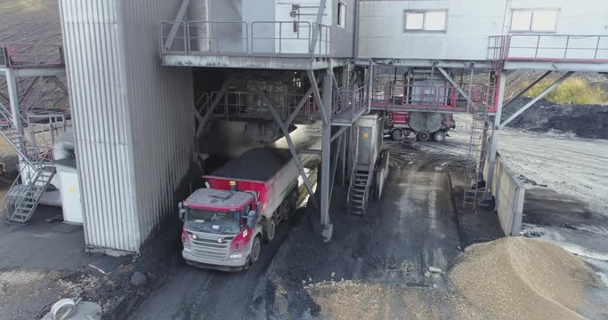 Processing plant for separation and refinement gravel and sand. Aerial footage.