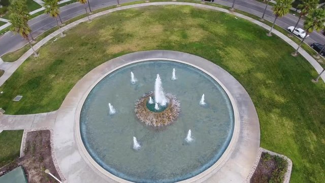 Large Neighborhood Community Park Fountain Drone Flyover