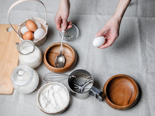 Flour, eggs, sugar, milk. Products for preparation of home-made cookies