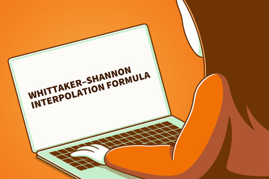 Woman looking at a laptop screen with the words whittaker&ndash;shannon interpolation formula
