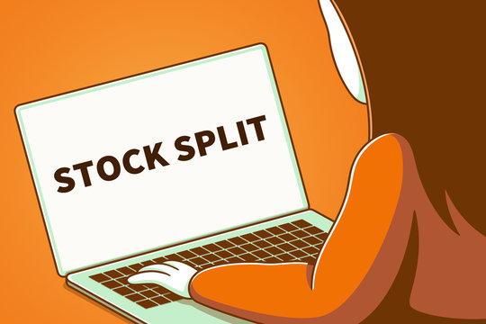 Woman Looking At A Laptop Screen With The Words Stock Split