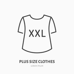 Plus size clothes store flat line icon. Women XXL apparel, large t-shirt sign. Thin linear logo for clothing shop.