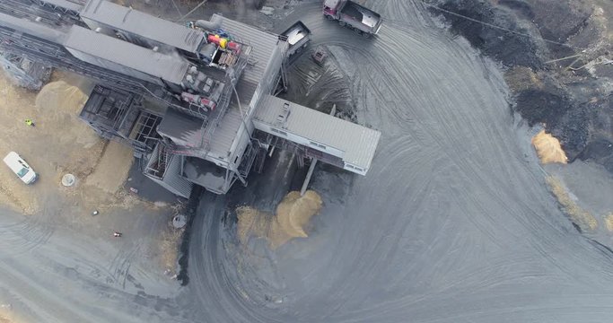 Processing plant for separation and refinement gravel and sand. Aerial footage.