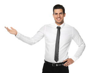 Man in formal clothes on white background