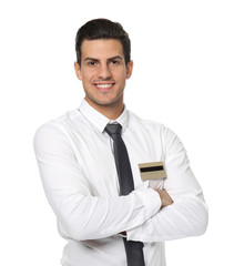 Man in formal clothes on white background