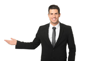 Man in formal suit on white background