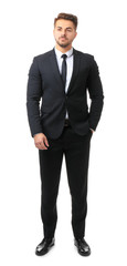 Handsome man in formal suit on white background