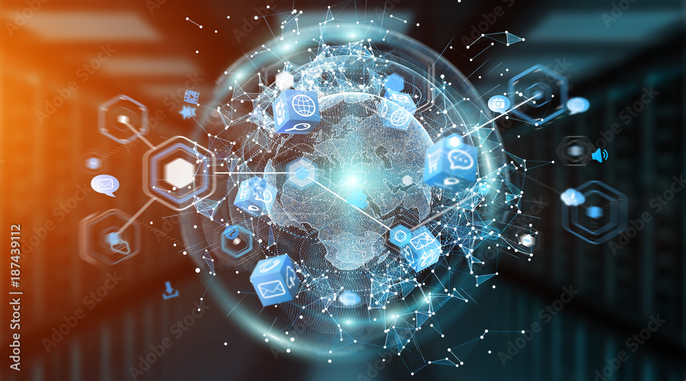 Poster Connections system global world view 3D rendering