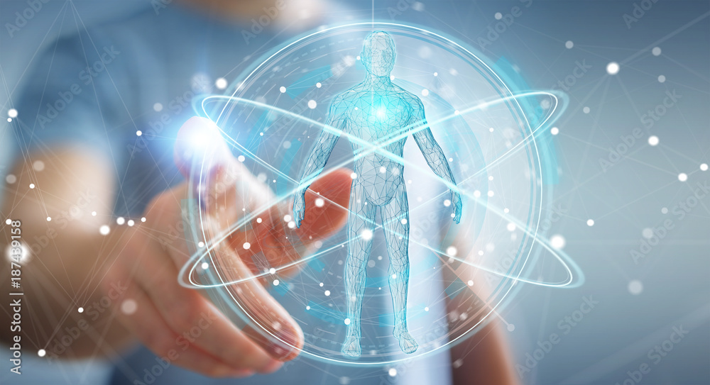 Fototapete businessman using digital x-ray human body scan interface 3d rendering