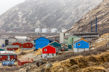 Kangerlussuaq settlement with streets and living houses in the valley among mountains, Greenland © vadim.nefedov