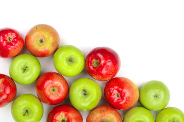 red and green apples isolated on white background with copy space for your text, top view. Flat lay pattern